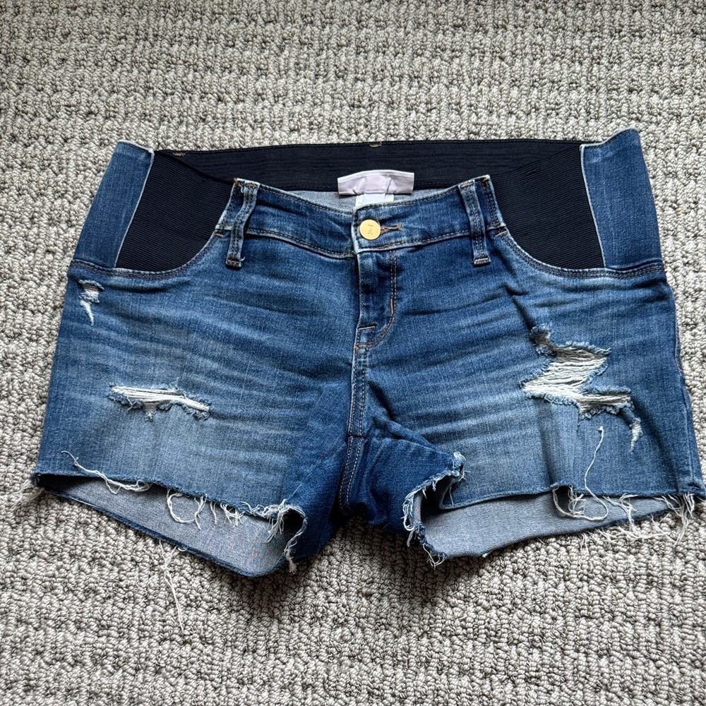 Denim Maternity Jean Shorts with Stretch Panel - Blue
